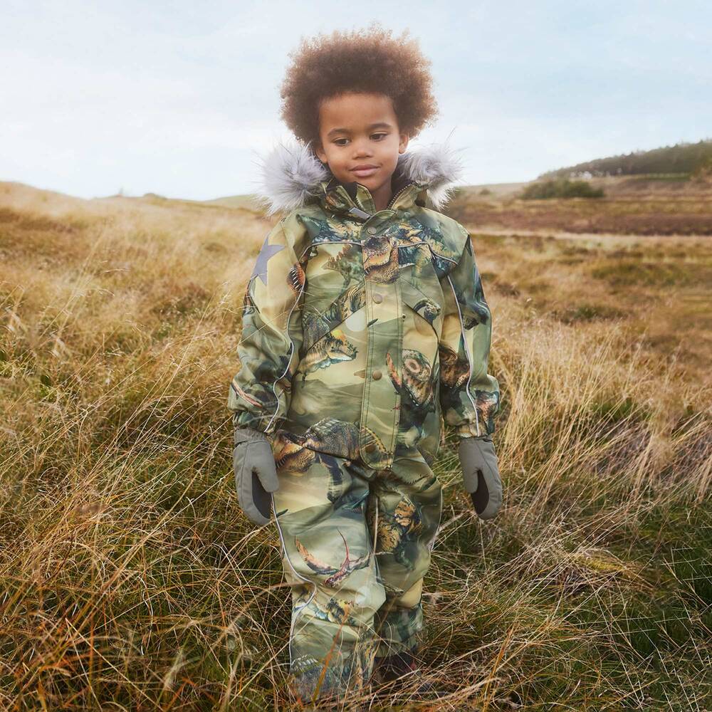 Molo Boys Green Dinosaur Waterproof Snowsuit Childrensalon Outlet