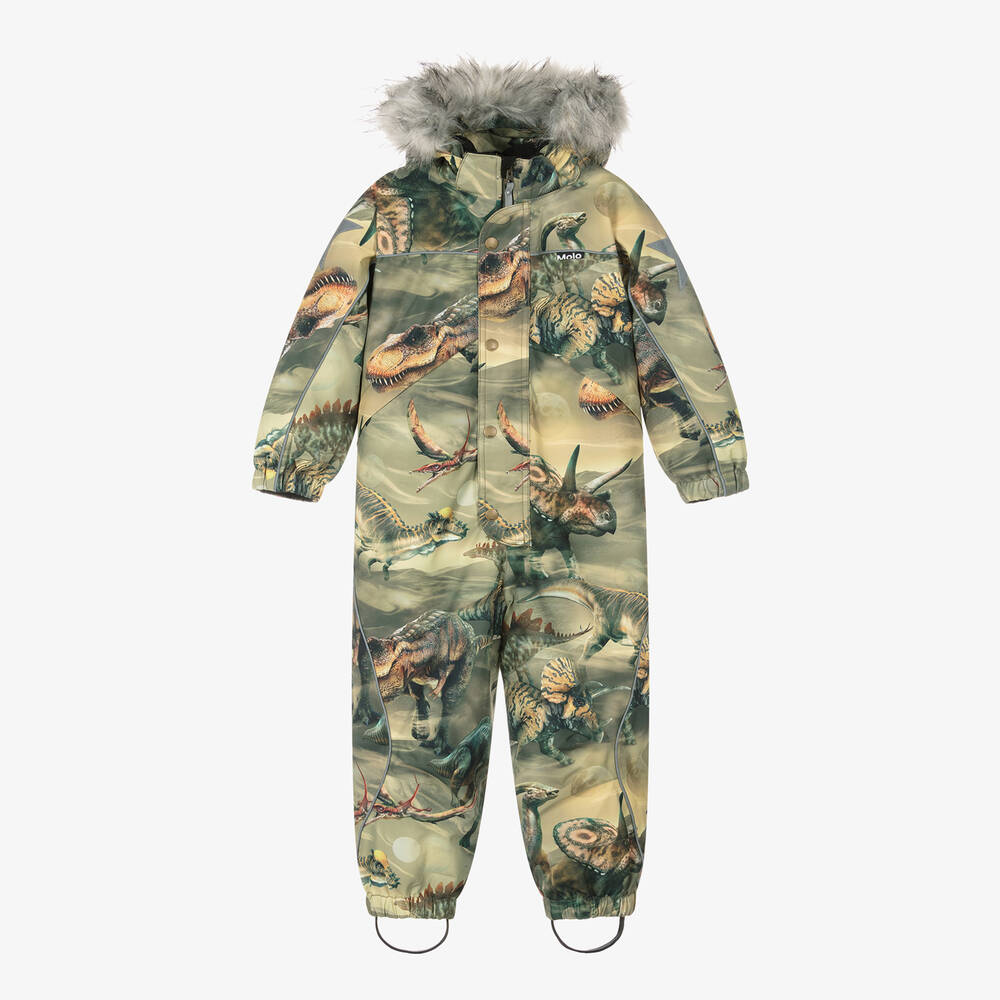 Molo - Boys Green Dinosaur Waterproof Snowsuit | Childrensalon