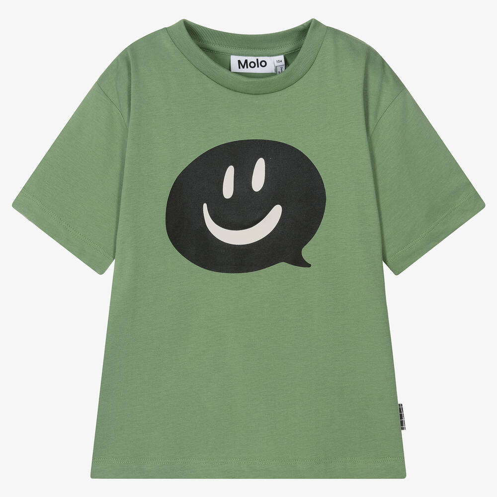 Molo - Boys Green Happy Speech Bubble T-Shirt | Childrensalon