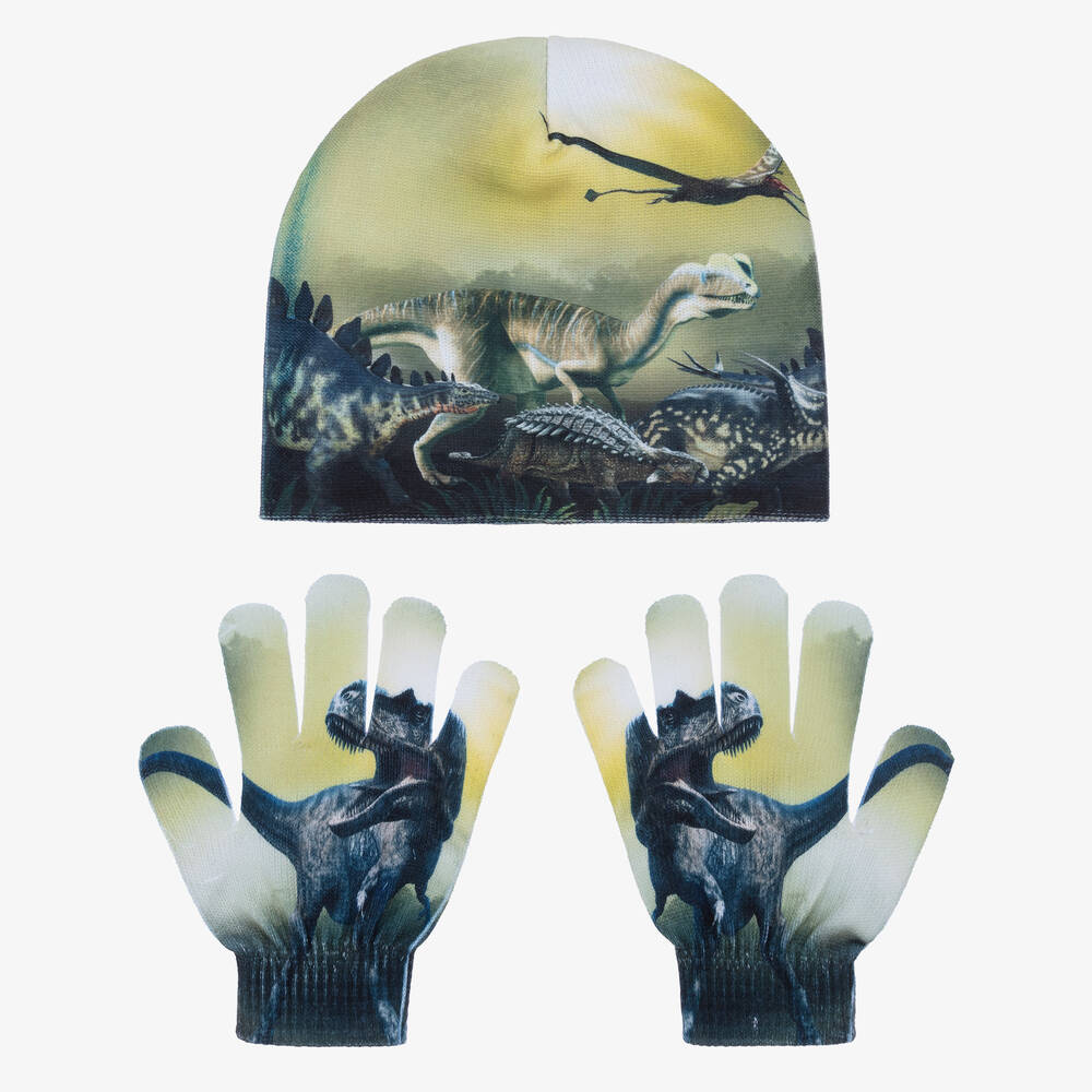 مولو-طقم قبعة وقفّازات جيرسي لون أخضر للأولاد | Childrensalon Outlet