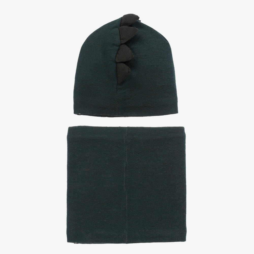 Molo-Boys Green Knit Dinosaur Hat & Snood Set | Childrensalon Outlet