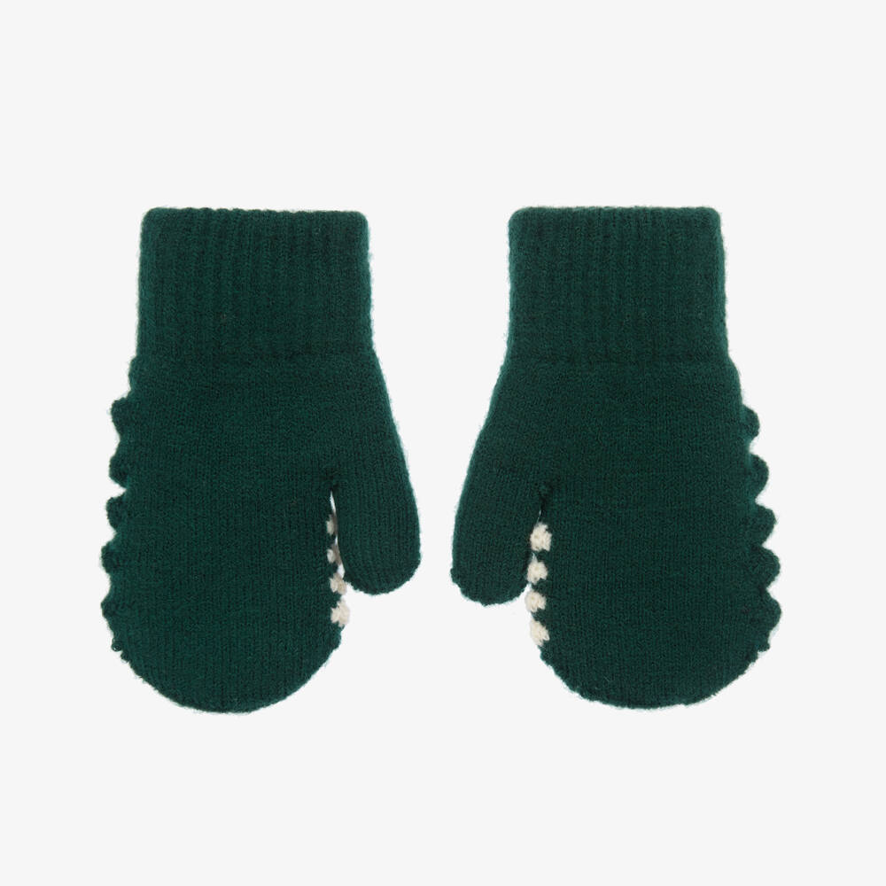 Molo-Boys Green Knitted Dinosaur Mittens | Childrensalon Outlet