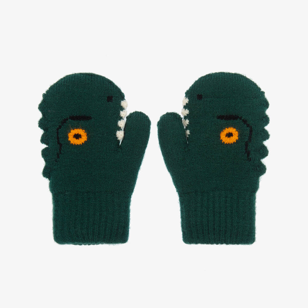 Molo-Boys Green Knitted Dinosaur Mittens | Childrensalon Outlet