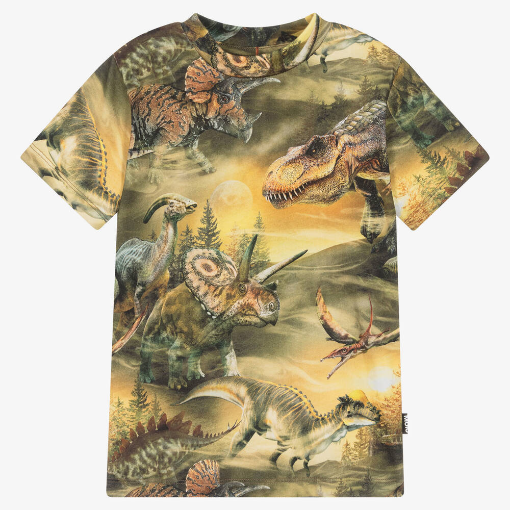 Molo - Boys Green Organic Cotton Dinosaur T-Shirt | Childrensalon