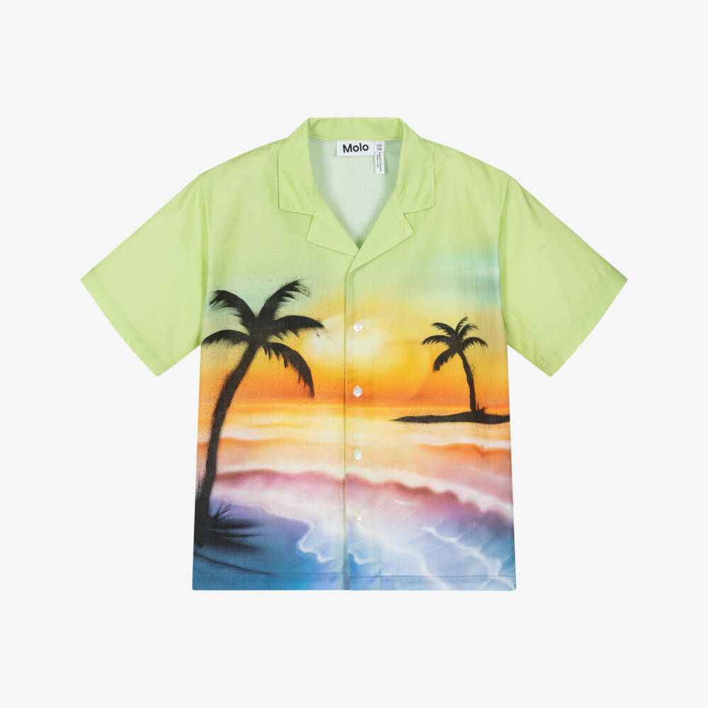Molo-Boys Green Organic Cotton Palm Tree Print Shirt | Childrensalon Outlet