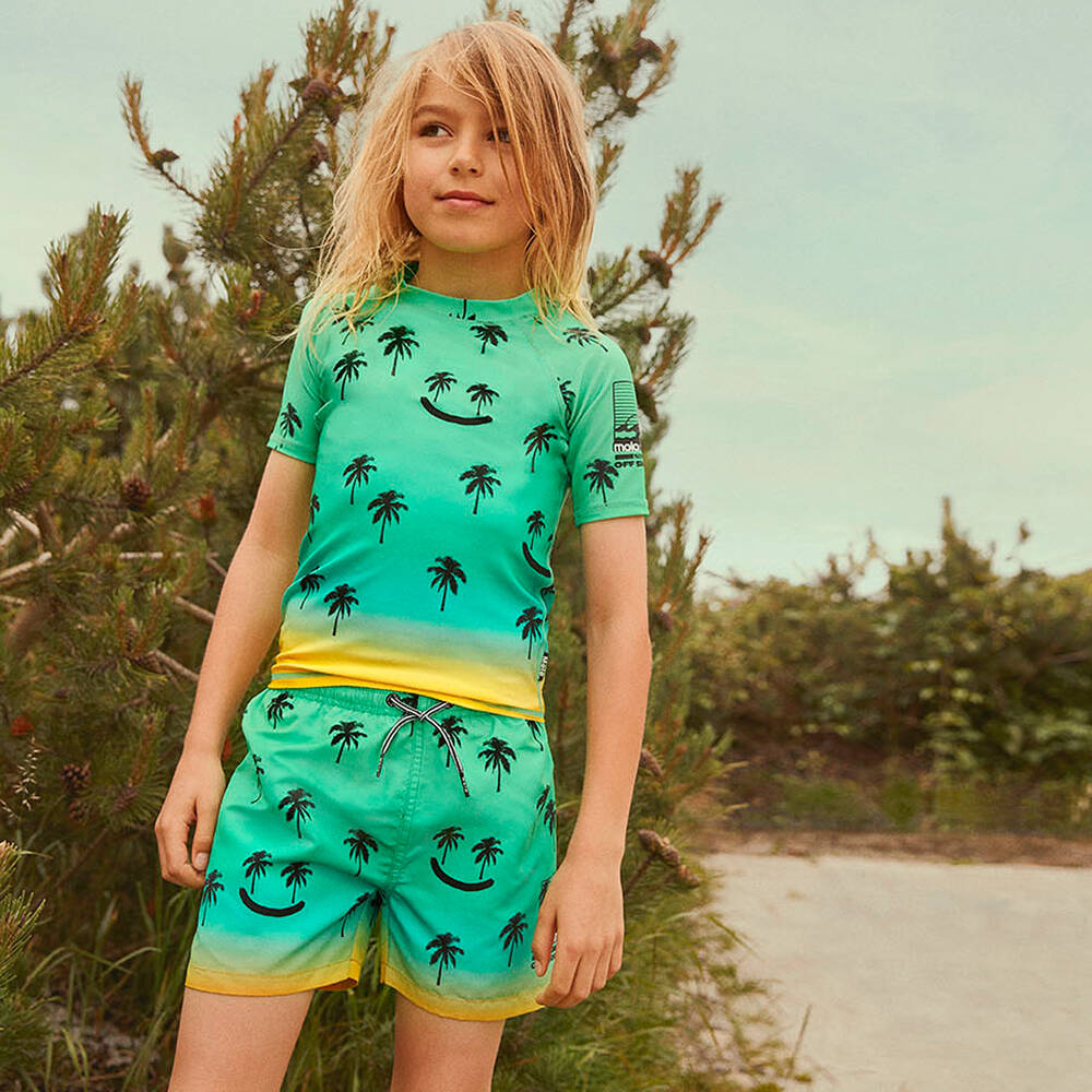 Molo-Boys Green Palm Tree Swim Top (UPF50+) | Childrensalon Outlet