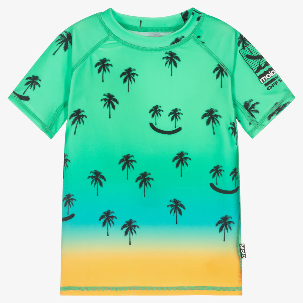 Molo - Boys Green Palm Tree Swim Top (UPF50+) | Childrensalon