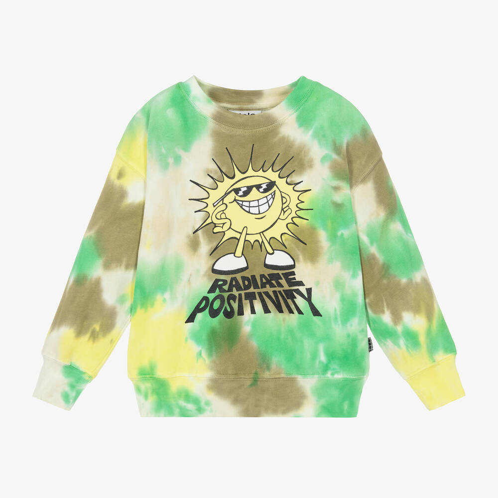 Boys Green Tie Dye Slogan Sweatshirt