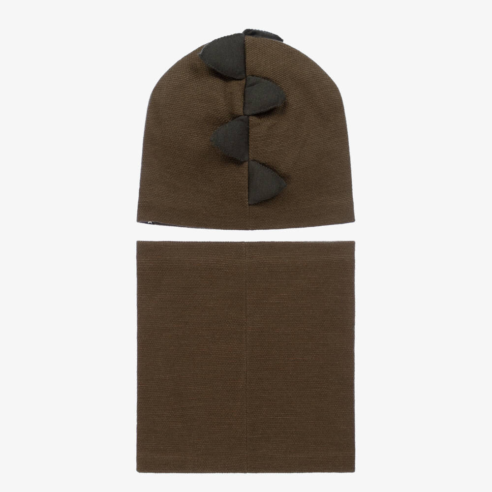Molo-Boys Green Wool Dinosaur Hat & Snood Set | Childrensalon Outlet