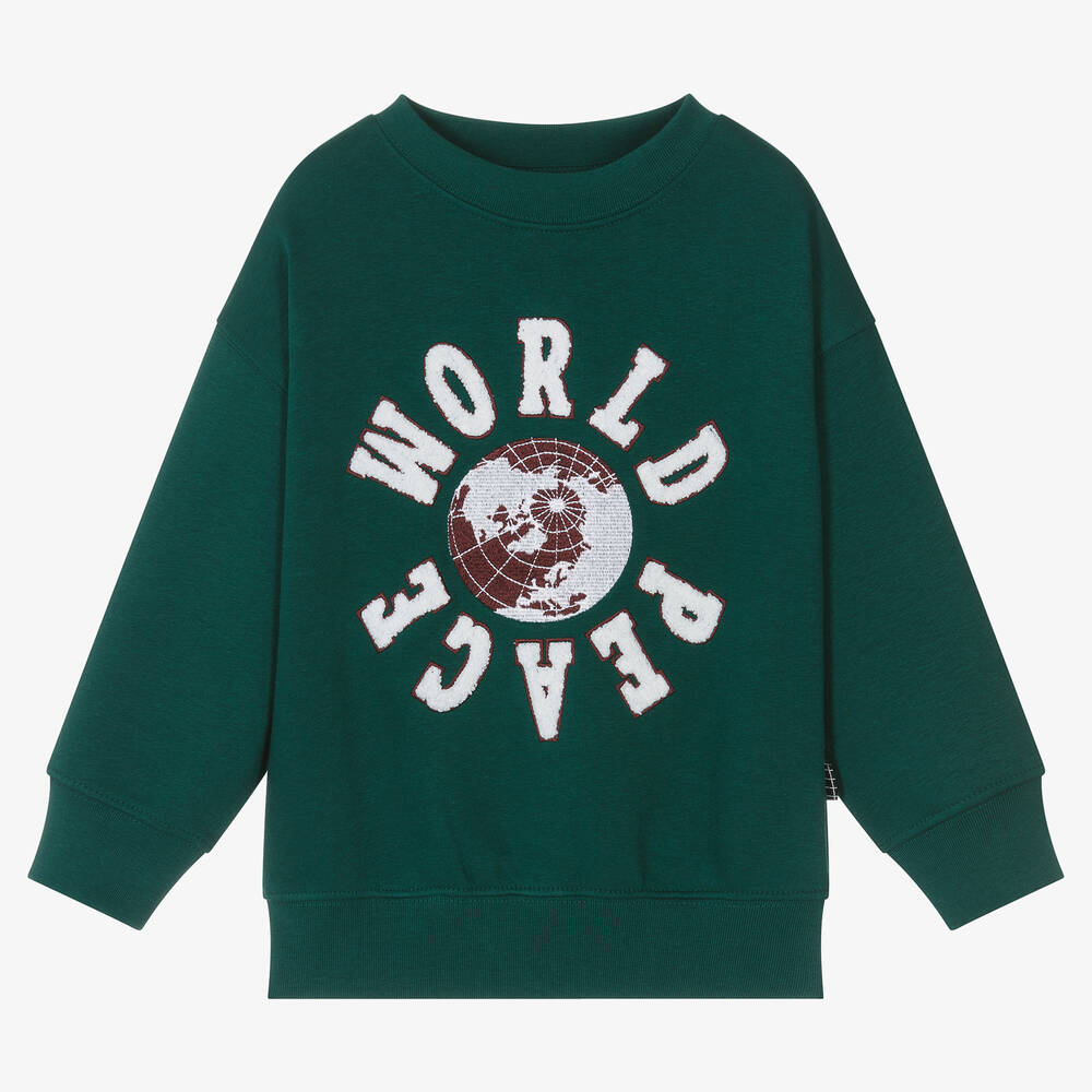 Molo - Boys Green World Peace Sweatshirt | Childrensalon