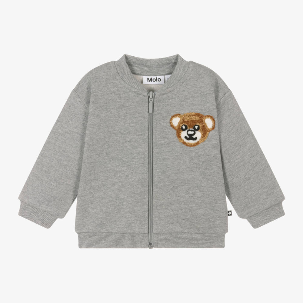 Molo-Boys Grey Bear Zip Jacket | Childrensalon Outlet