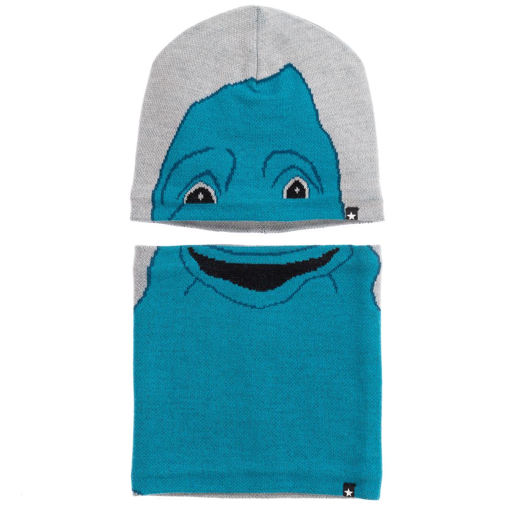 Molo - Boys Grey & Blue Wool Hat Set | Childrensalon