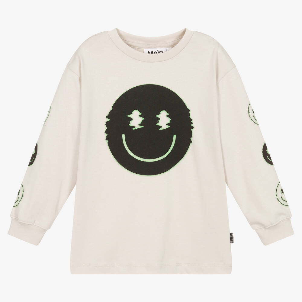 Molo - Boys Grey Cotton Smile Graphic Top | Childrensalon