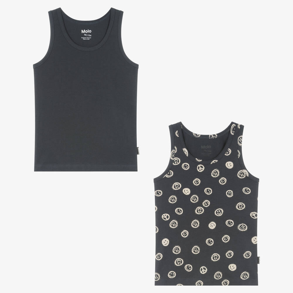 Molo - Boys Grey Cotton Smile Vests (2 Pack) | Childrensalon