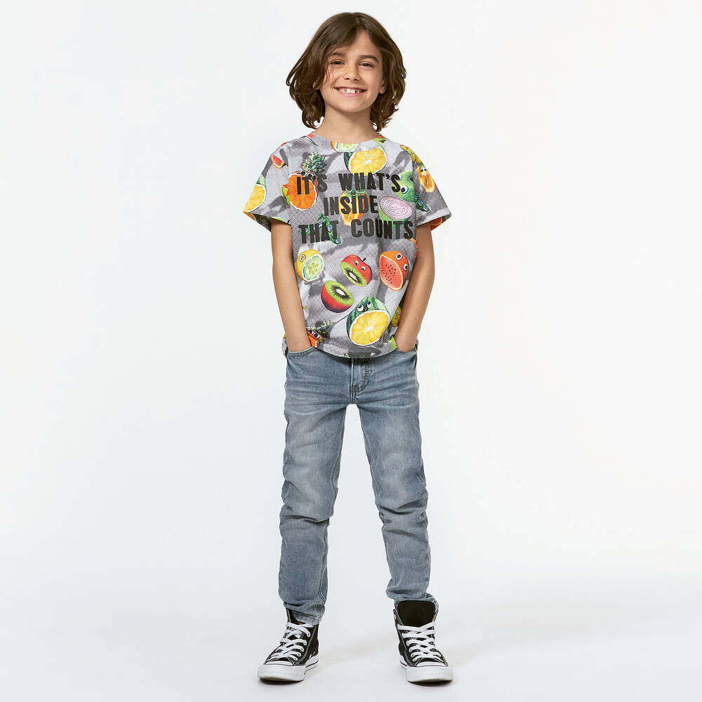 Molo-تيشيرت قطن جيرسي لون رمادي بطبعة ملونة للأولاد | Childrensalon Outlet