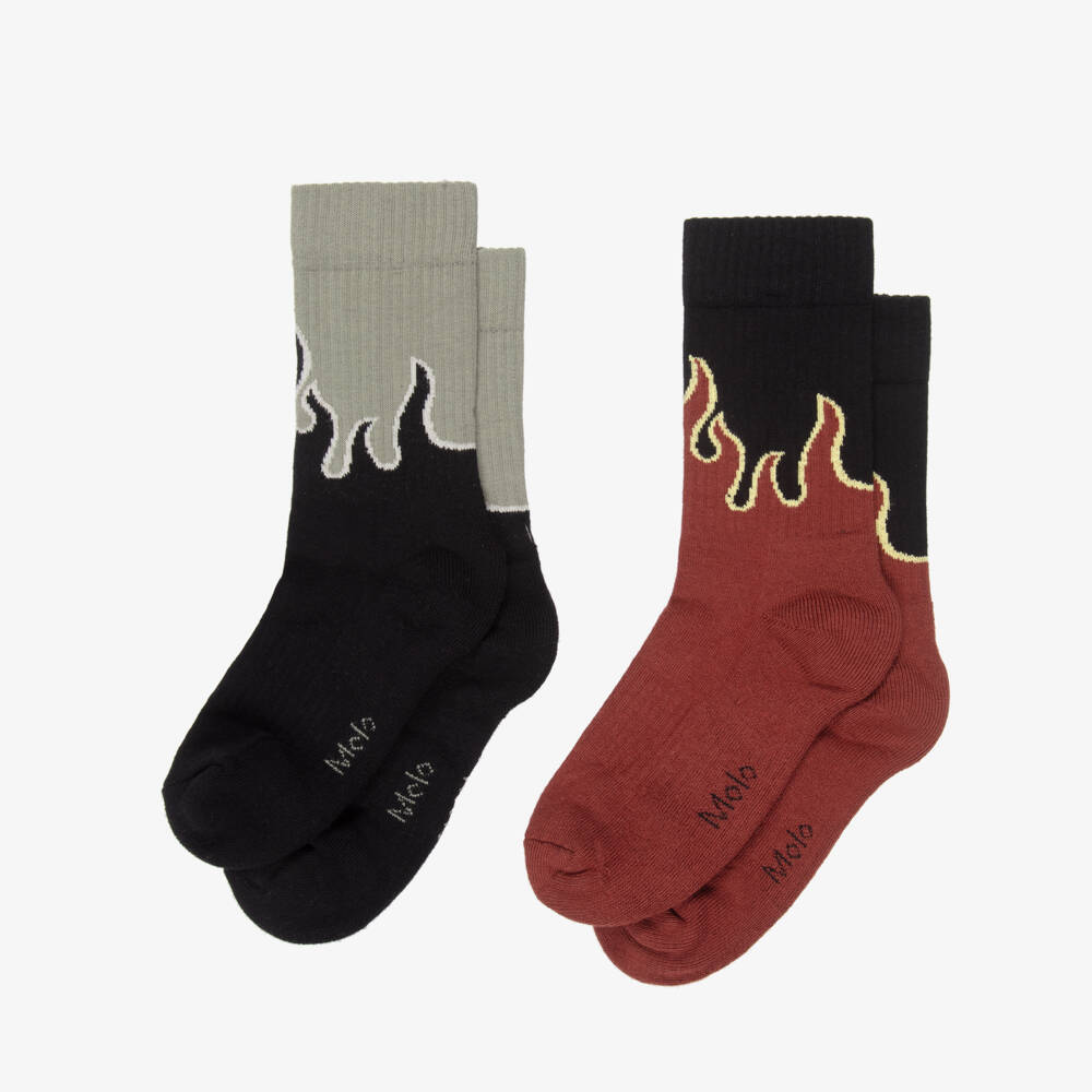 Molo-Boys Grey & Red Flame Cotton Socks (2 Pack) | Childrensalon Outlet