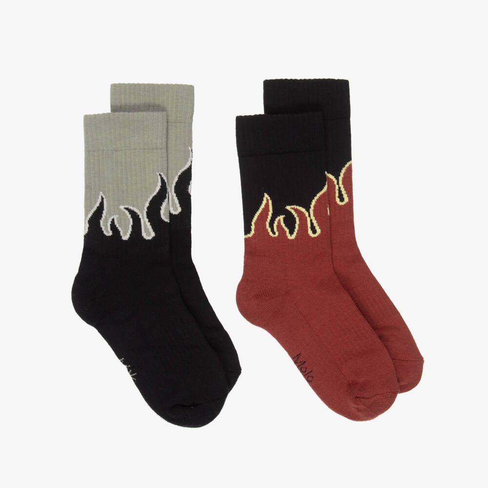 Molo-Boys Grey & Red Flame Cotton Socks (2 Pack) | Childrensalon Outlet