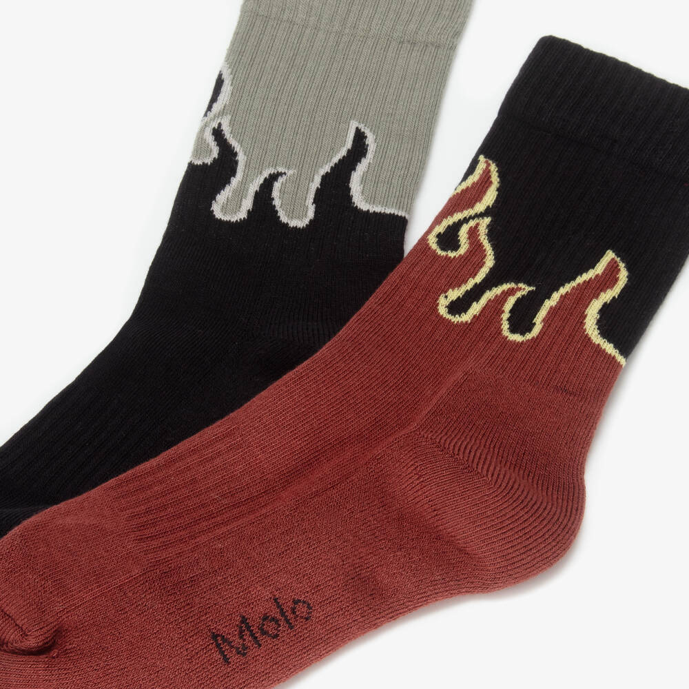 Molo-Boys Grey & Red Flame Cotton Socks (2 Pack) | Childrensalon Outlet