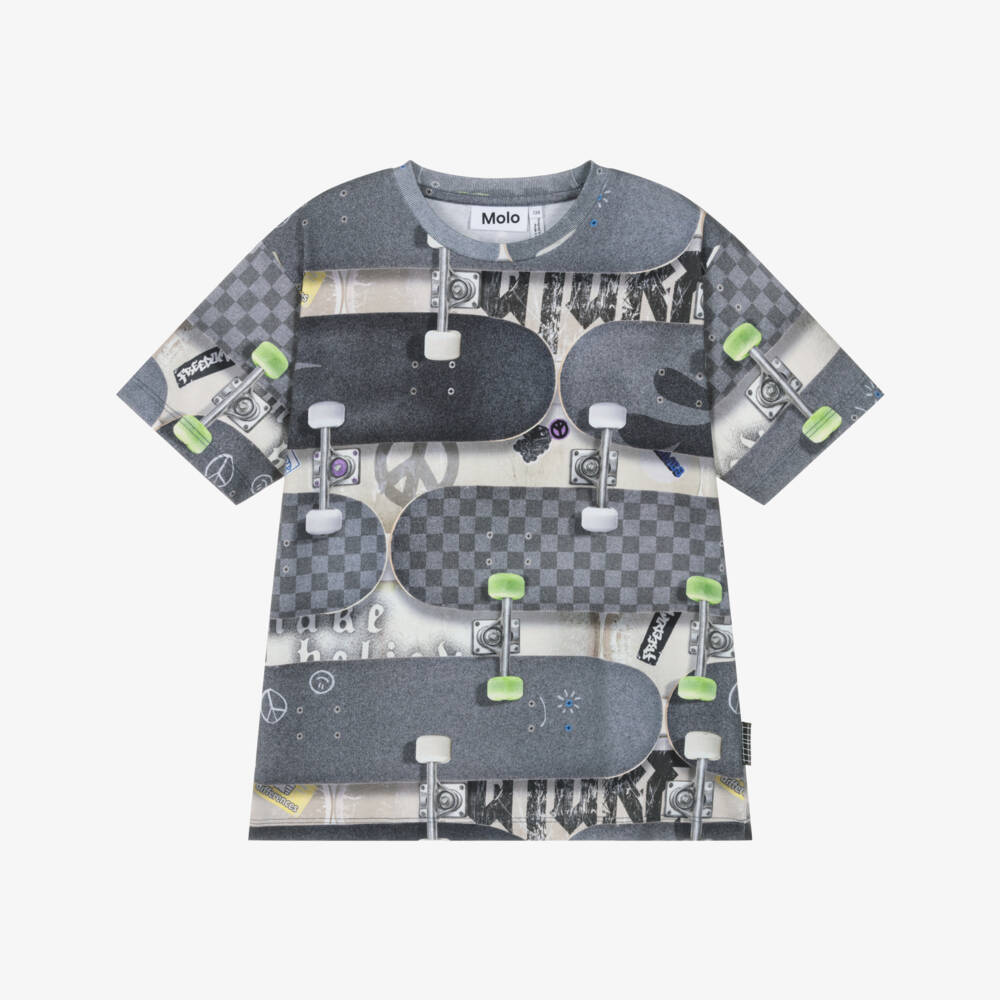 Molo-Boys Grey Skateboard Cotton Tee | Childrensalon Outlet