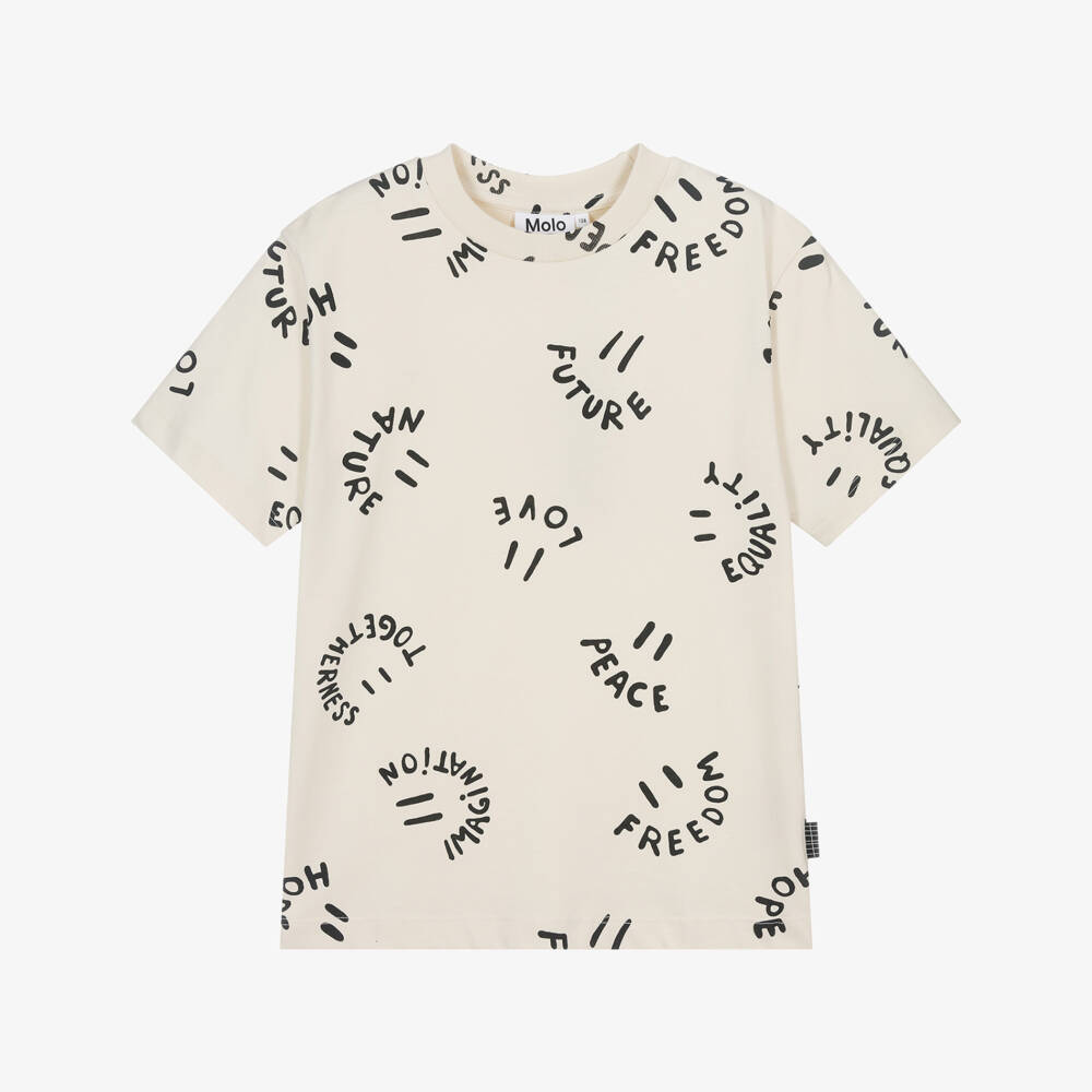 Molo-Кремовая футболка с жизнерадостным посланием для мальчиков | Childrensalon Outlet