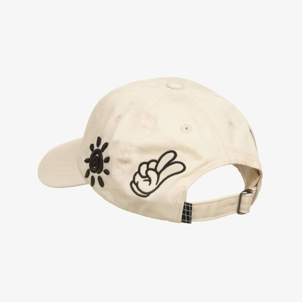 Molo-Boys Ivory Cotton Cap with Black Logo Patches | Childrensalon Outlet