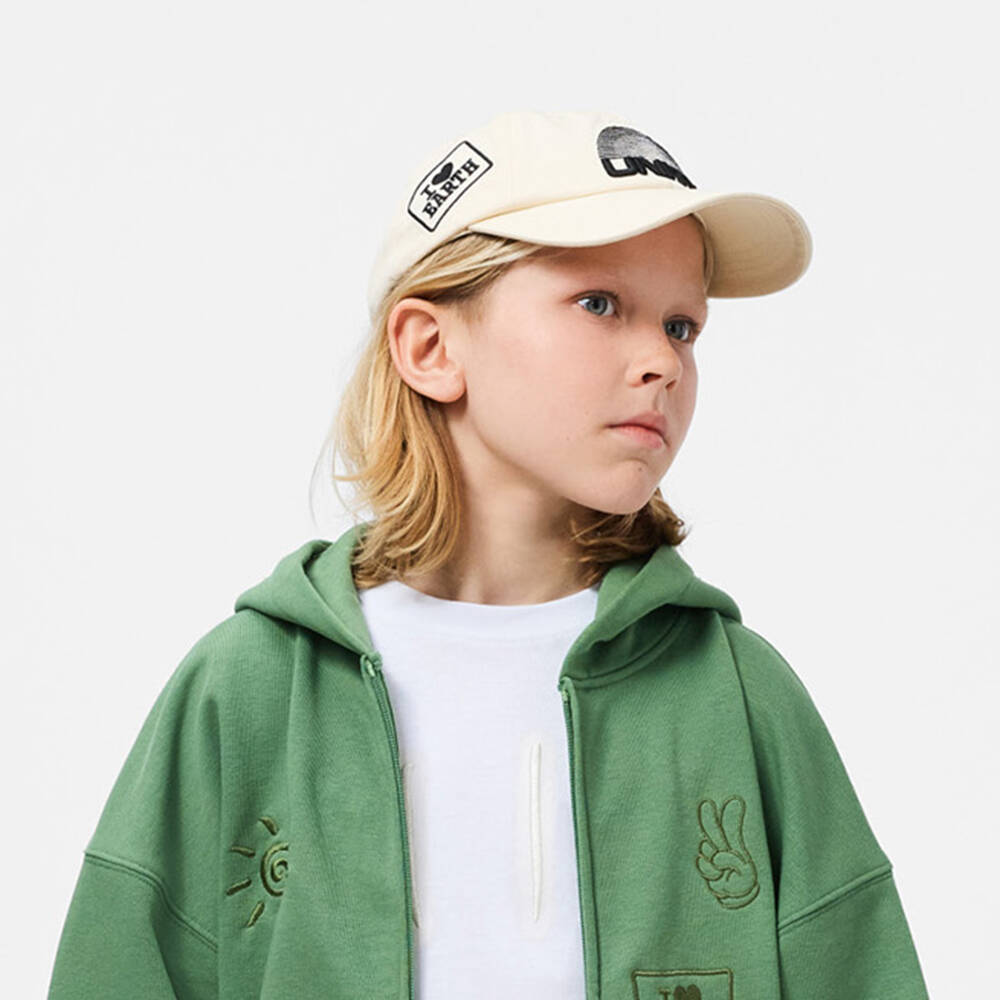 Molo-Boys Ivory Cotton Cap with Black Logo Patches | Childrensalon Outlet