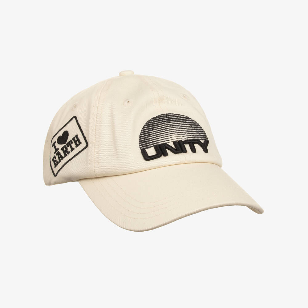 Molo-Boys Ivory Cotton Cap with Black Logo Patches | Childrensalon Outlet
