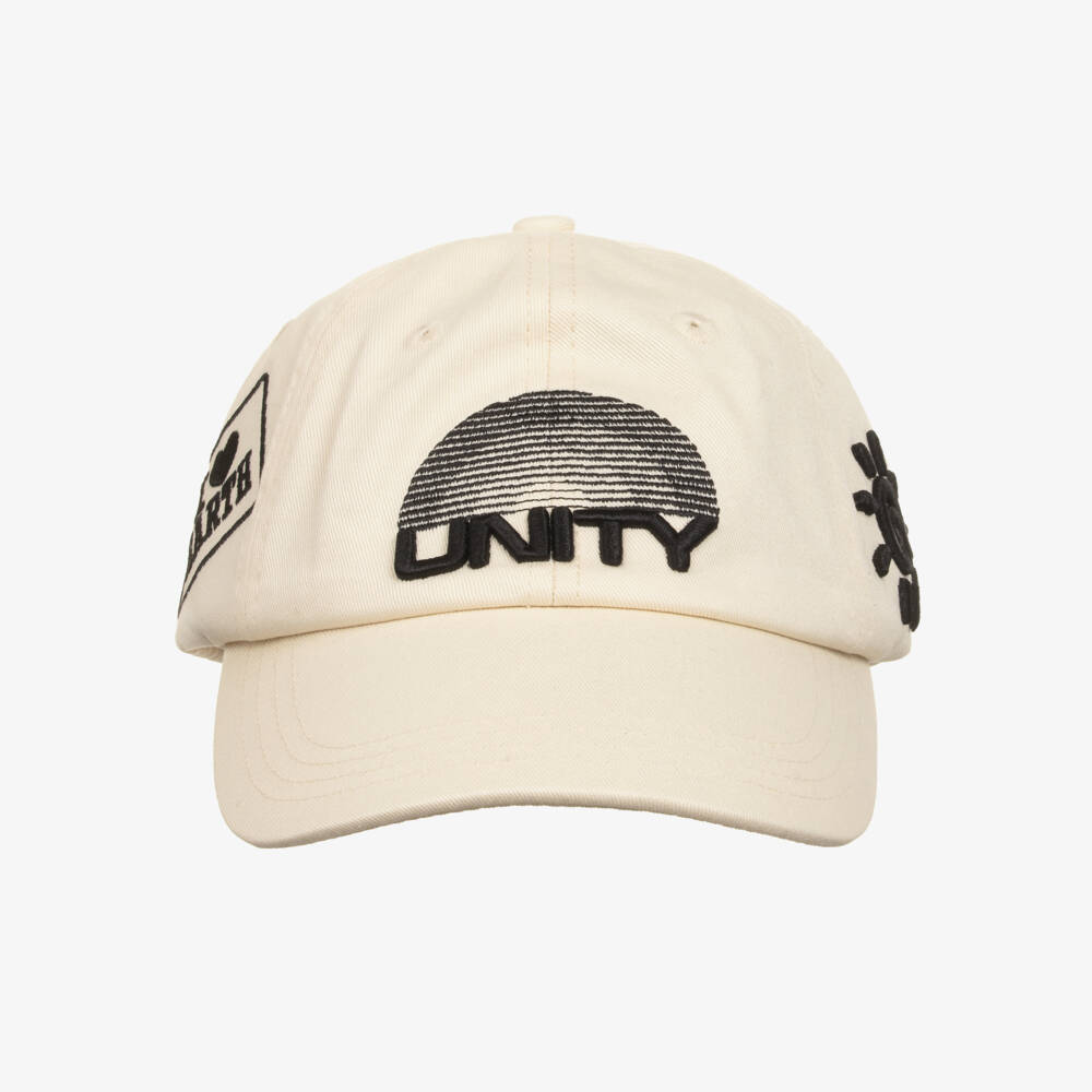 Molo-Boys Ivory Cotton Cap with Black Logo Patches | Childrensalon Outlet