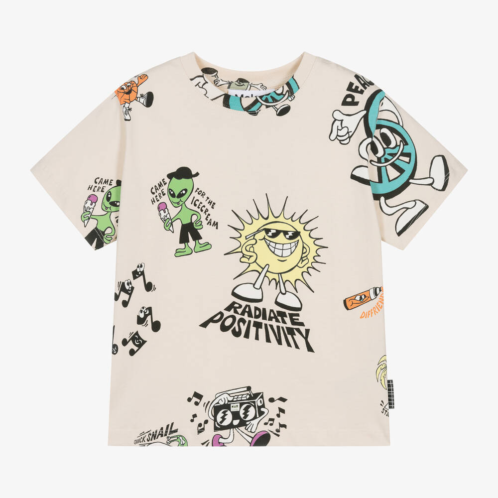 Molo-Boys Ivory Cotton Graphic T-Shirt | Childrensalon Outlet