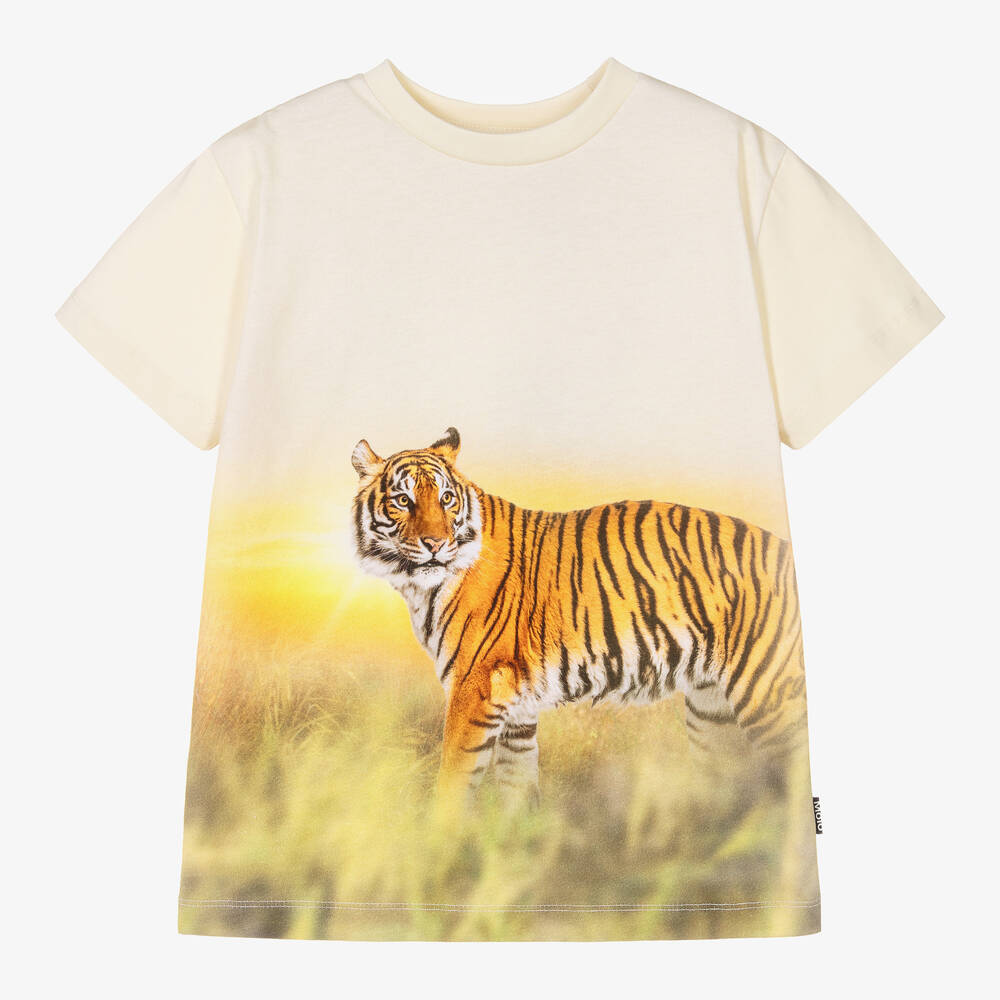 Molo-Boys Ivory Cotton Tiger Print T-Shirt | Childrensalon Outlet