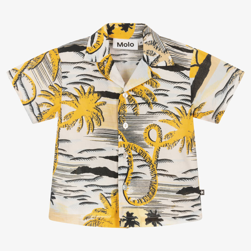 Molo - Boys Ivory & Yellow Cotton Palm Tree Shirt  | Childrensalon
