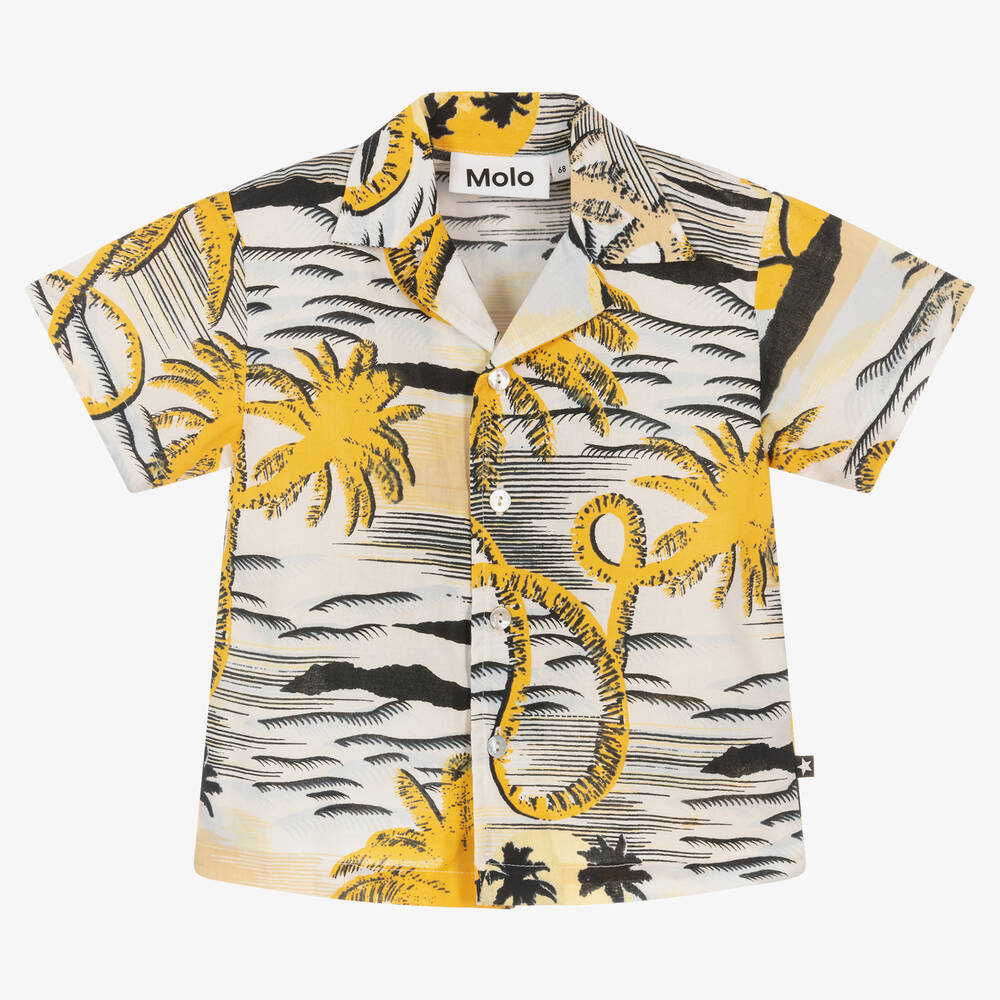 Molo - Chemise coton ivoire jaune palmiers  | Childrensalon