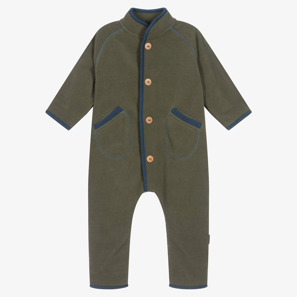 Molo - Boys Khaki Green Fleece Pramsuit  | Childrensalon