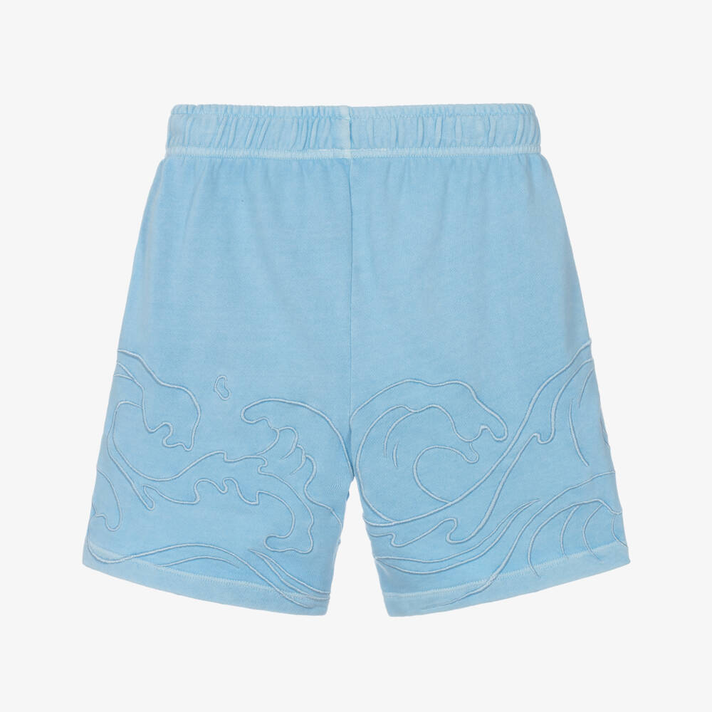 Molo-Boys Light Blue Cotton Embroidered Wave Shorts | Childrensalon Outlet