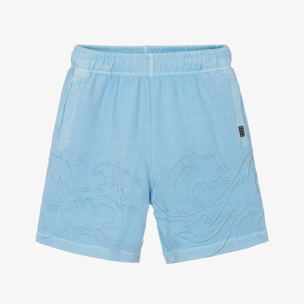 Molo-Boys Light Blue Cotton Embroidered Wave Shorts | Childrensalon Outlet
