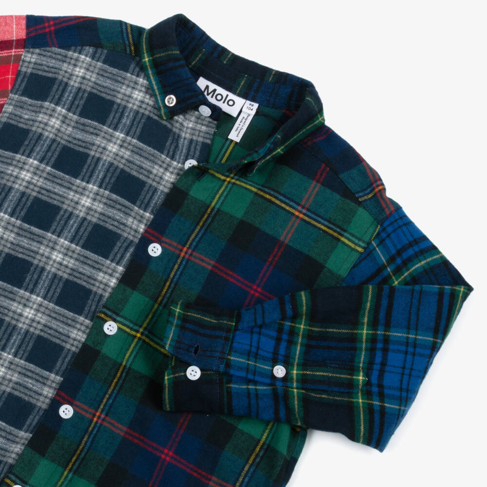 Molo-Boys Multicolour Brushed Organic Cotton Checked Shirt | Childrensalon Outlet