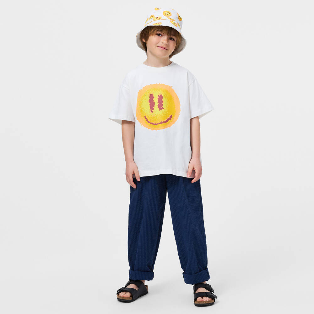 Molo-Boys Navy Blue Organic Cotton Seersucker Trousers | Childrensalon Outlet