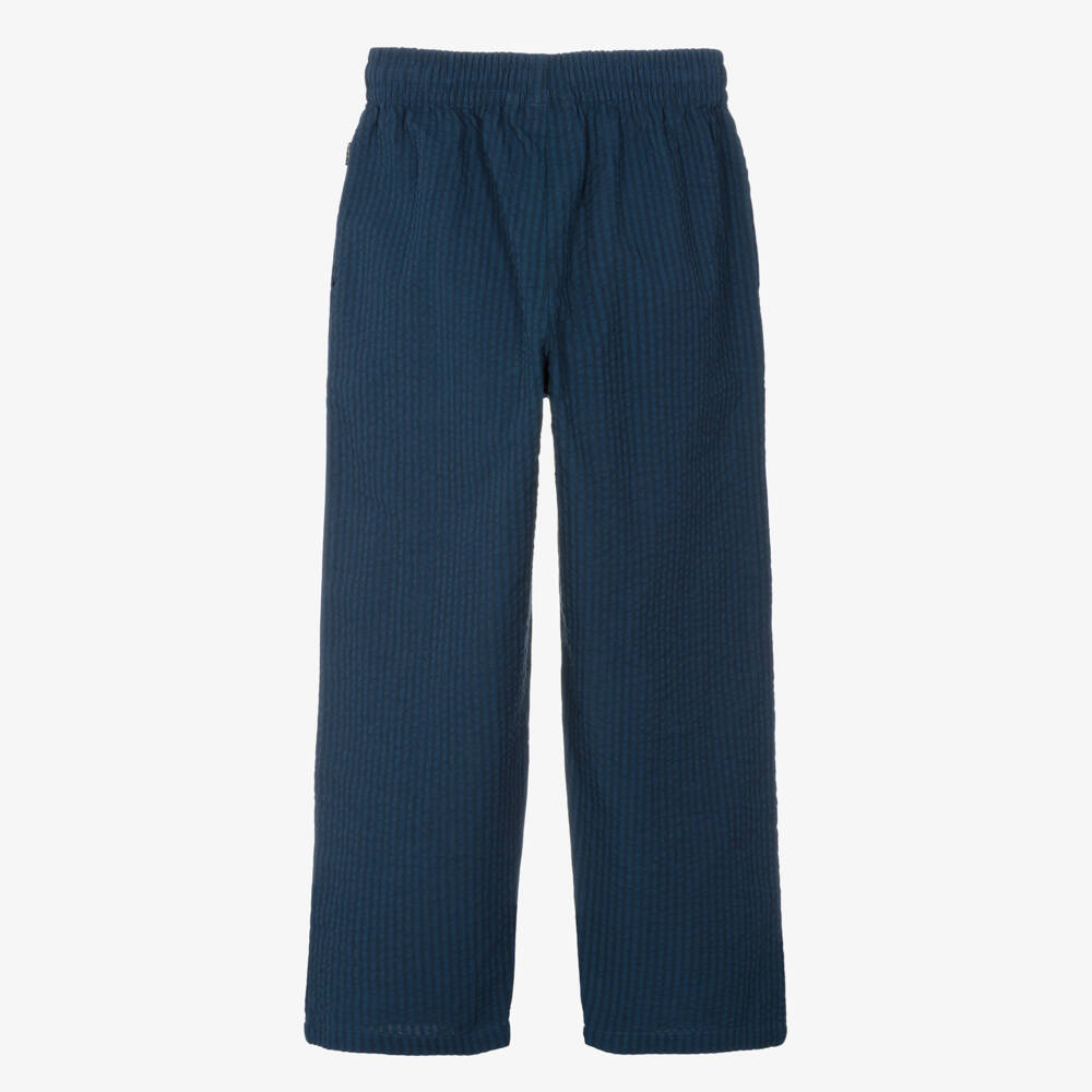 Molo-Boys Navy Blue Organic Cotton Seersucker Trousers | Childrensalon Outlet