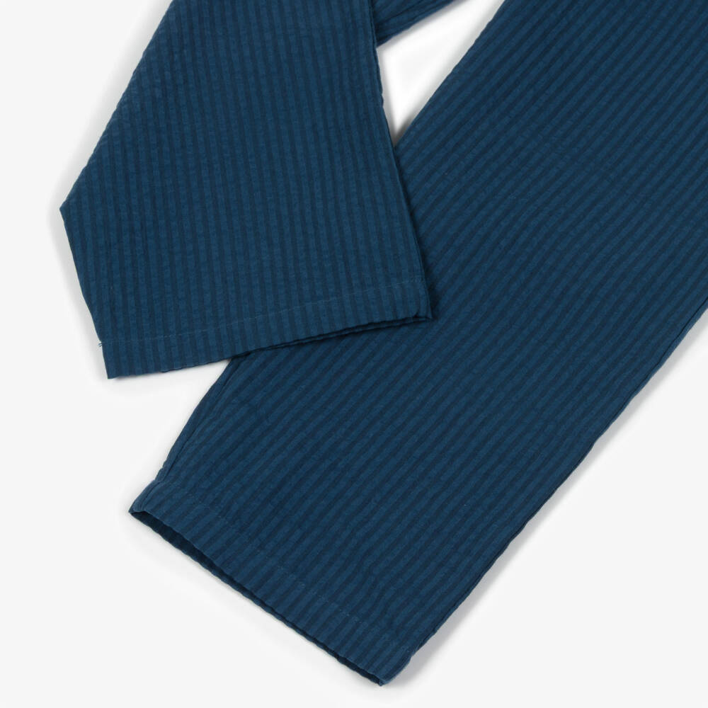 Molo-Boys Navy Blue Organic Cotton Seersucker Trousers | Childrensalon Outlet