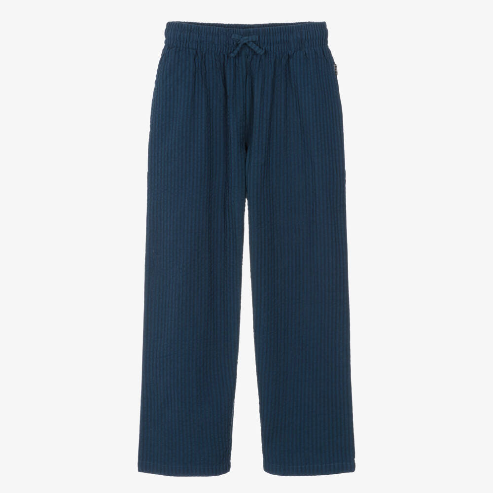 Molo-Boys Navy Blue Organic Cotton Seersucker Trousers | Childrensalon Outlet