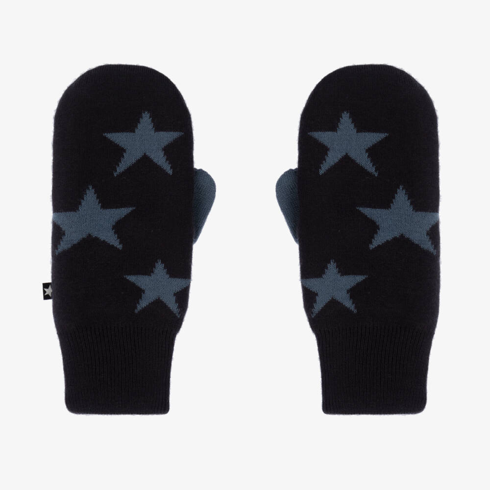Molo-Boys Navy Starry Knit Mittens | Childrensalon Outlet