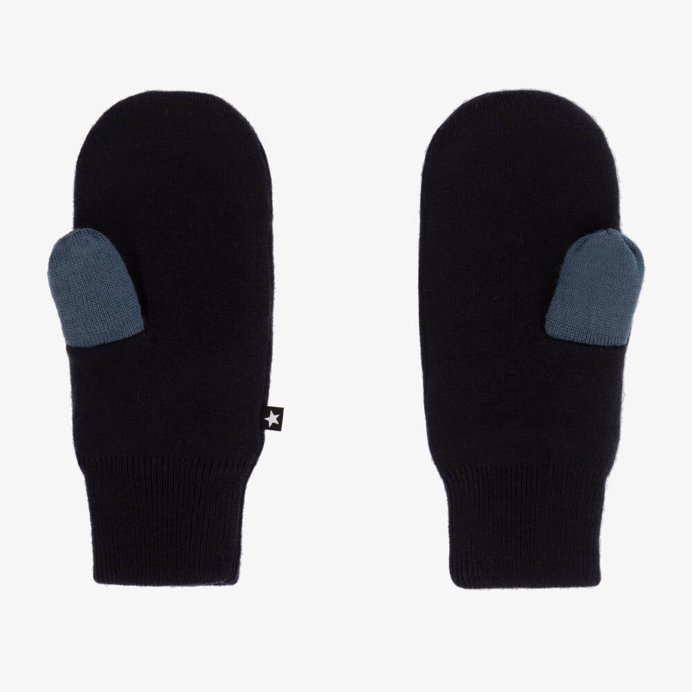 Molo-Boys Navy Starry Knit Mittens | Childrensalon Outlet