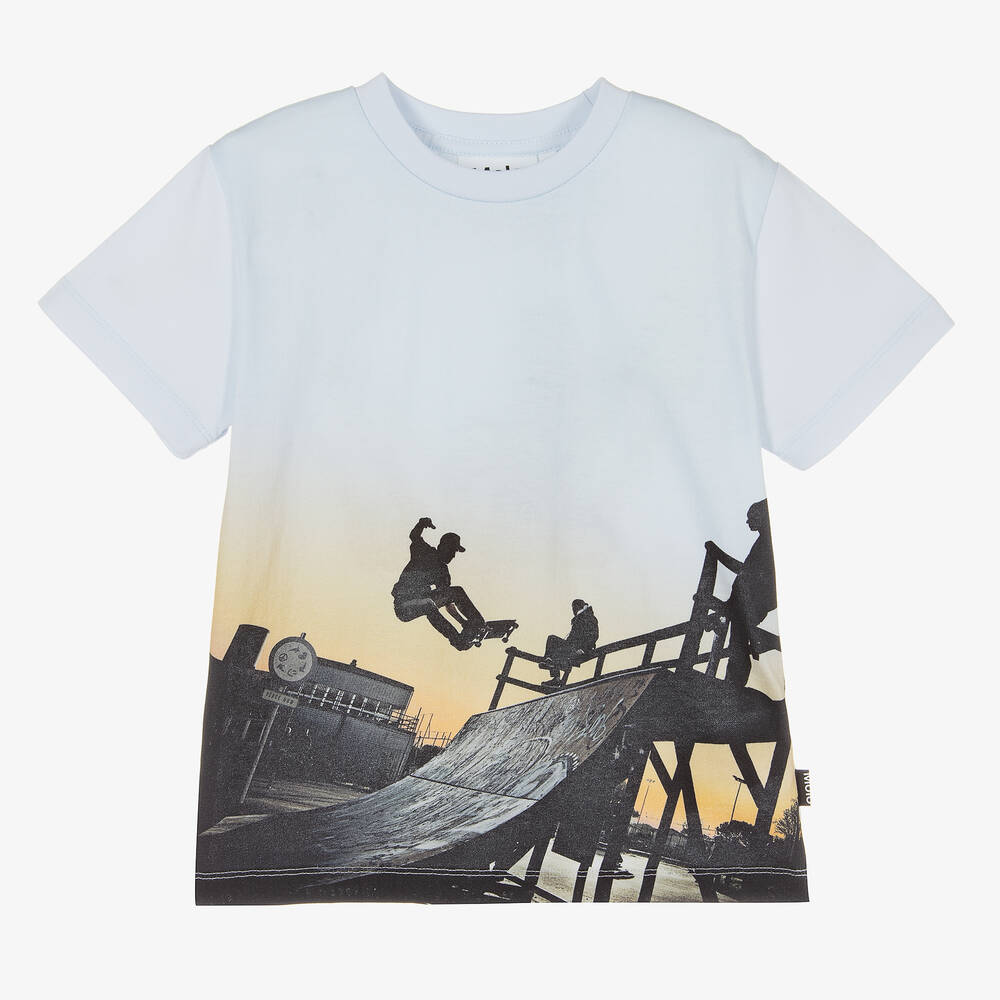 Molo - Boys Pale Blue Organic Cotton T-Shirt  | Childrensalon
