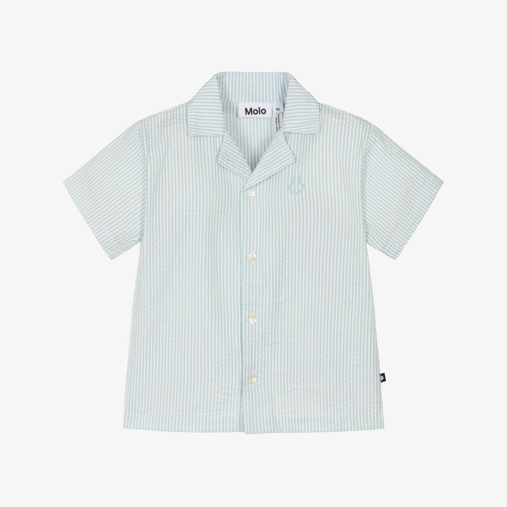 Molo-Boys Pale Blue & White Striped Seersucker Shirt | Childrensalon Outlet