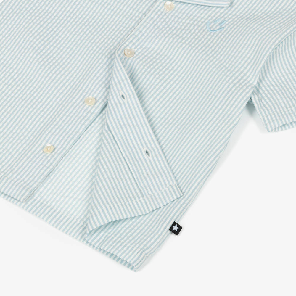 Molo-Boys Pale Blue & White Striped Seersucker Shirt | Childrensalon Outlet