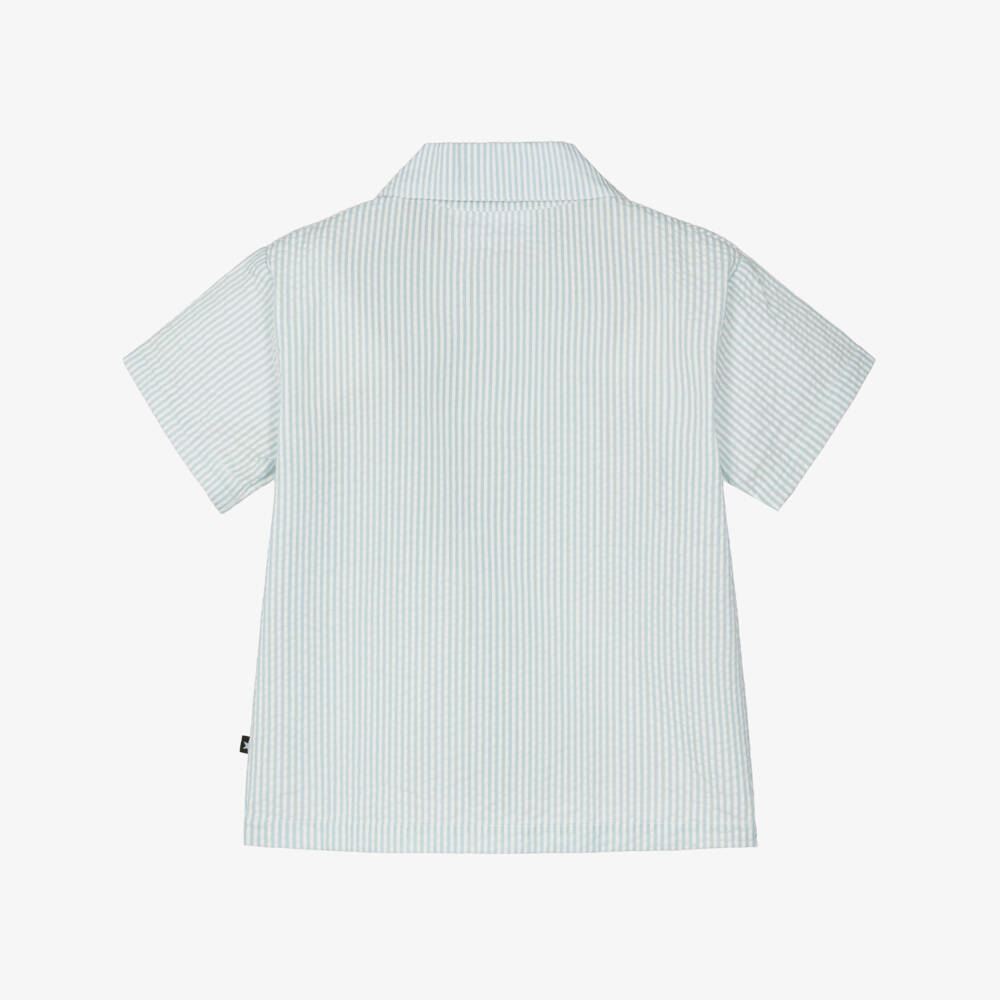 Molo-Boys Pale Blue & White Striped Seersucker Shirt | Childrensalon Outlet