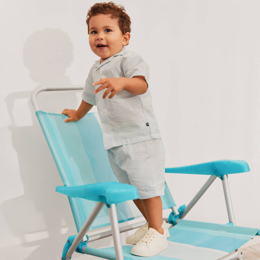 Molo-Boys Pale Blue & White Striped Seersucker Shirt | Childrensalon Outlet