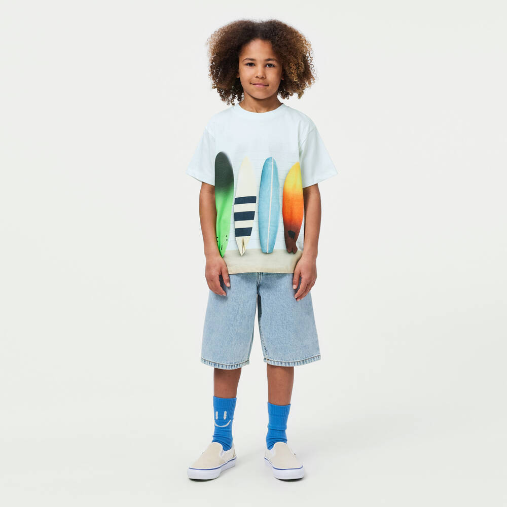 Molo-Boys Pale Green Cotton Surfboard T-Shirt | Childrensalon Outlet