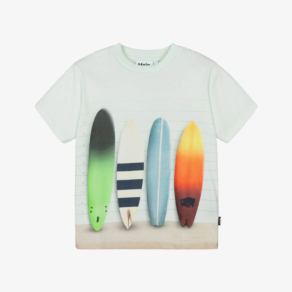 Molo-Boys Pale Green Cotton Surfboard T-Shirt | Childrensalon Outlet