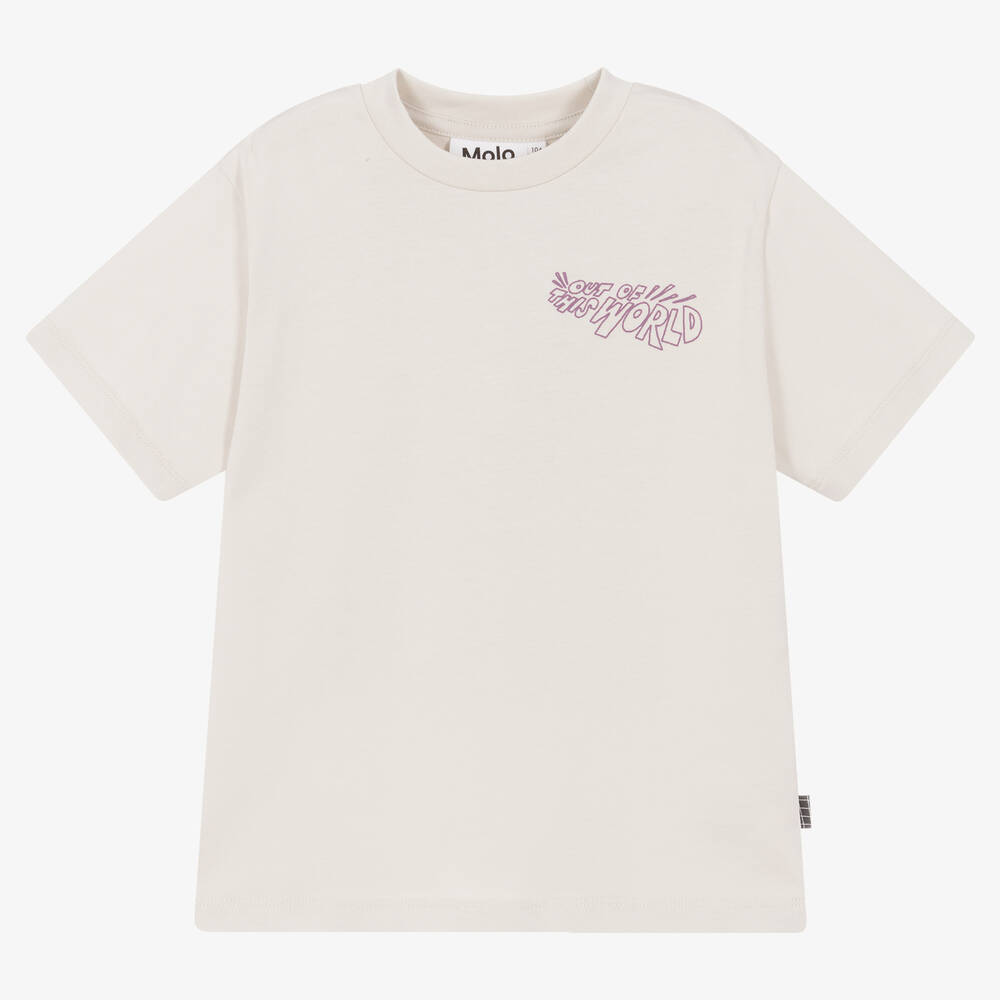 Molo -  Boys Pale Grey UFO Print T-Shirt | Childrensalon